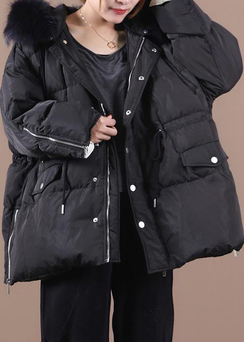 VCSHOES plus size snow jackets black hooded fur collar warm winter coat