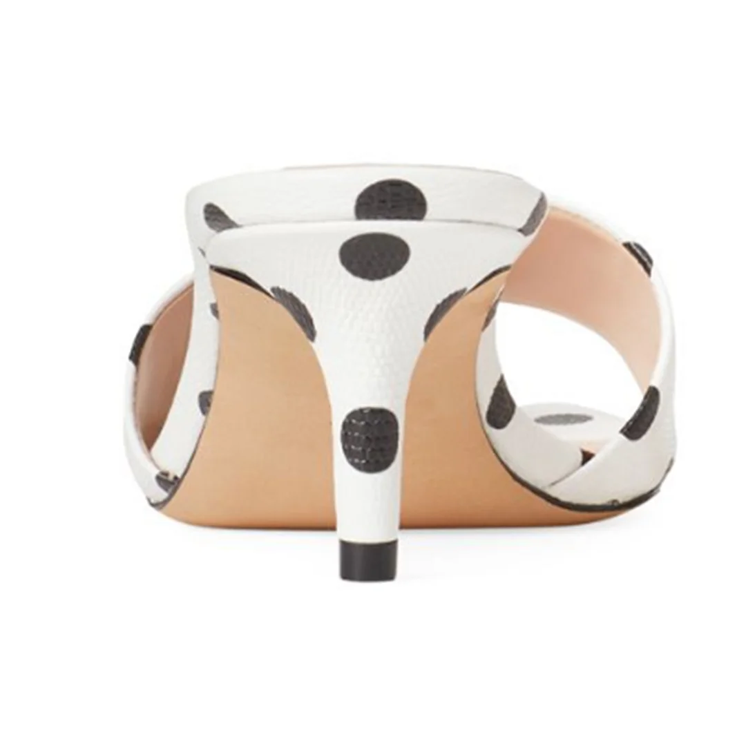 Black & White Polka-Dot Vegan Leather Wide-Band Kitten Heel Mules 