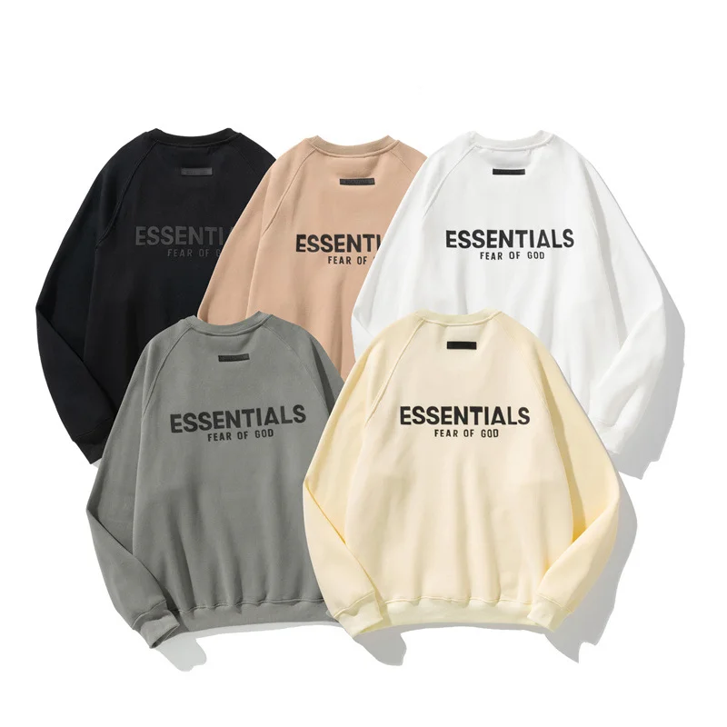 Fear of God Essentials Pure Cotton Hoodie Unisex Round Neck Fleece Sweater （Text printed on the back)