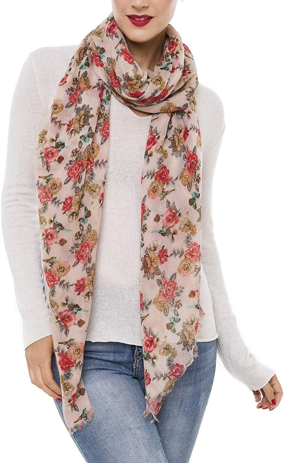 Fall Shawl Wrap Scarf for Women Lightweight Floral Flower Scarves