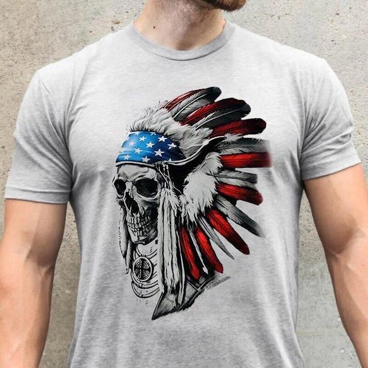 Chief Skull Print Round Neck T-shirt