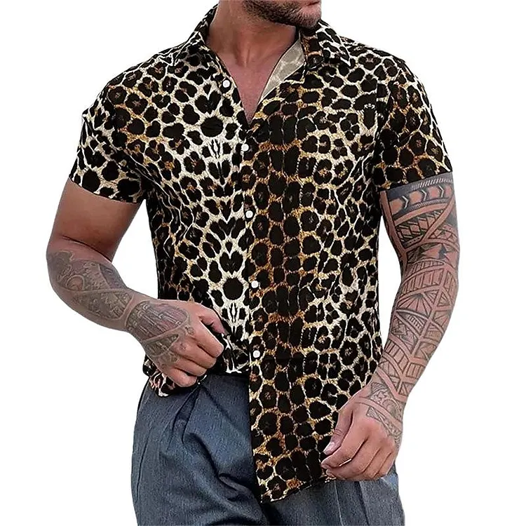 Men's Leopard Print Short Sleeve Loose Shirt 09991722X
