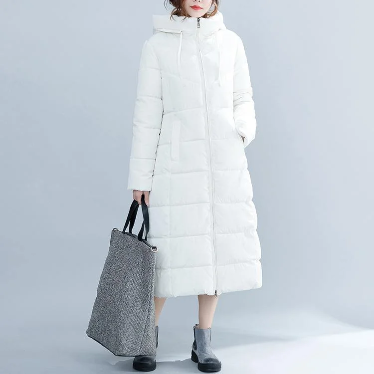 2018 white trendy plus size hooded cotton coat Elegant pockets zippered winter cotton coats