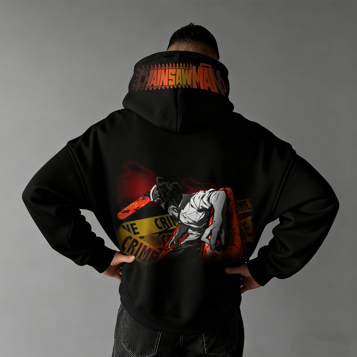Chainsaw Graphic Hoodie with Bold Cartoon Design