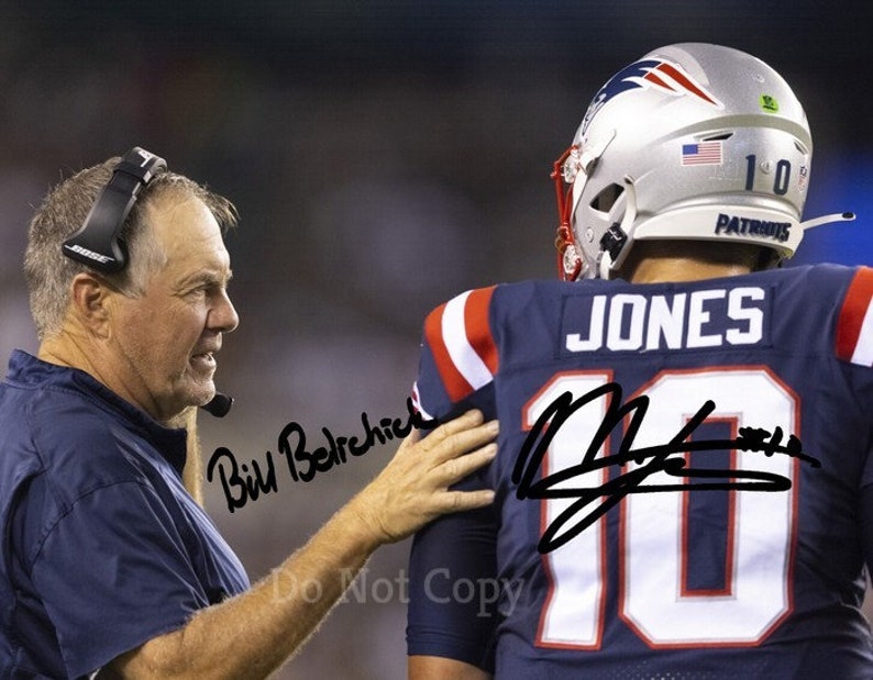 Bill Belichick & Mac Jones Signed Photo Poster painting 8X10 rp Autographed Picture Patriots