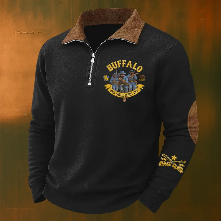 Men's Western Retro Buffalo Cavalry Print Casual Sweatshirt socialshop