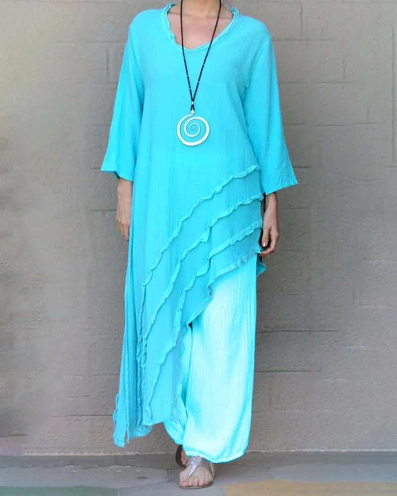 Casual Simple Solid Color Irregular Two Piece Suit