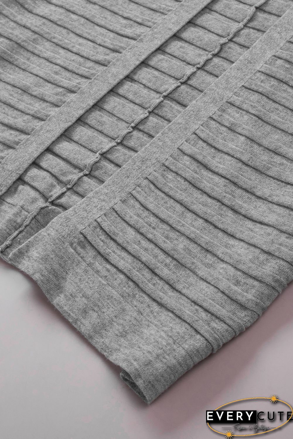 Grey Ribbed Open Front Knit Cardigan