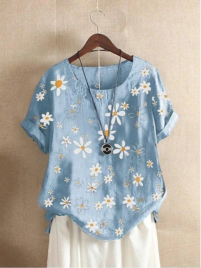 Women's Casual Tops Short Sleeve Sunflower Printed Blouse