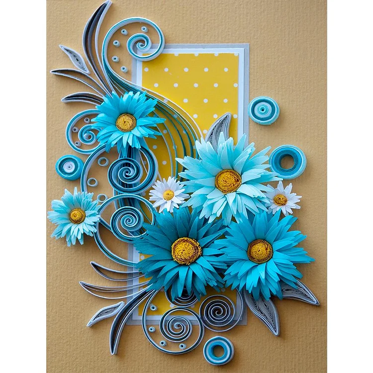 Paper Quilling Blue Daisy - Full Round Drill Diamond Painting - 30x40cm(Canvas)
