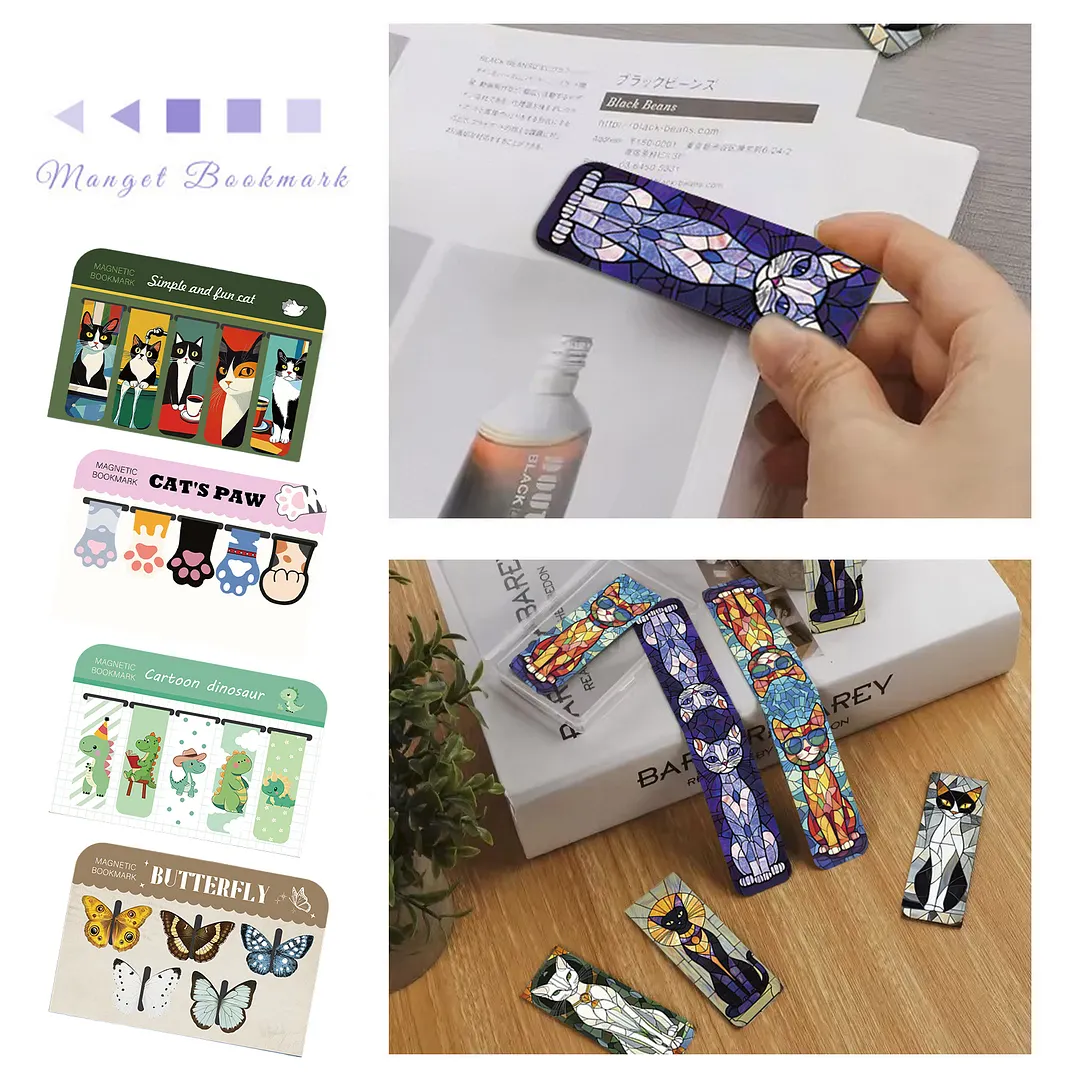 20Pcs Retro Trendy Theme Magnetic Bookmarks Lightweight Page Markers Waterproof Scratch-Resistant for Women Men Book Lovers Reading Office Supplies