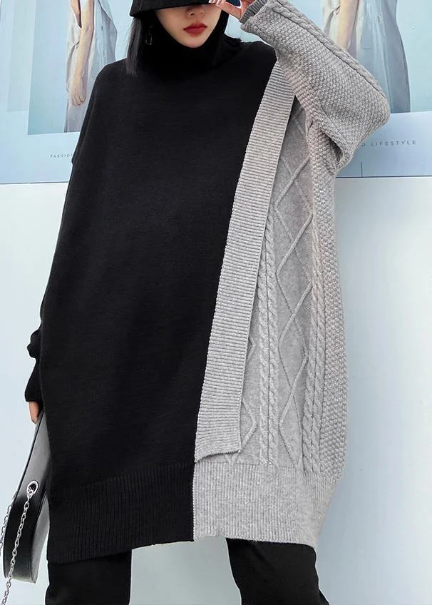 Cute gray clothes For Women high neck patchwork trendy plus size knitwear