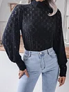 Stand Collar Puff Sleeves Lace Solid Color Fashion T-Shirt Top