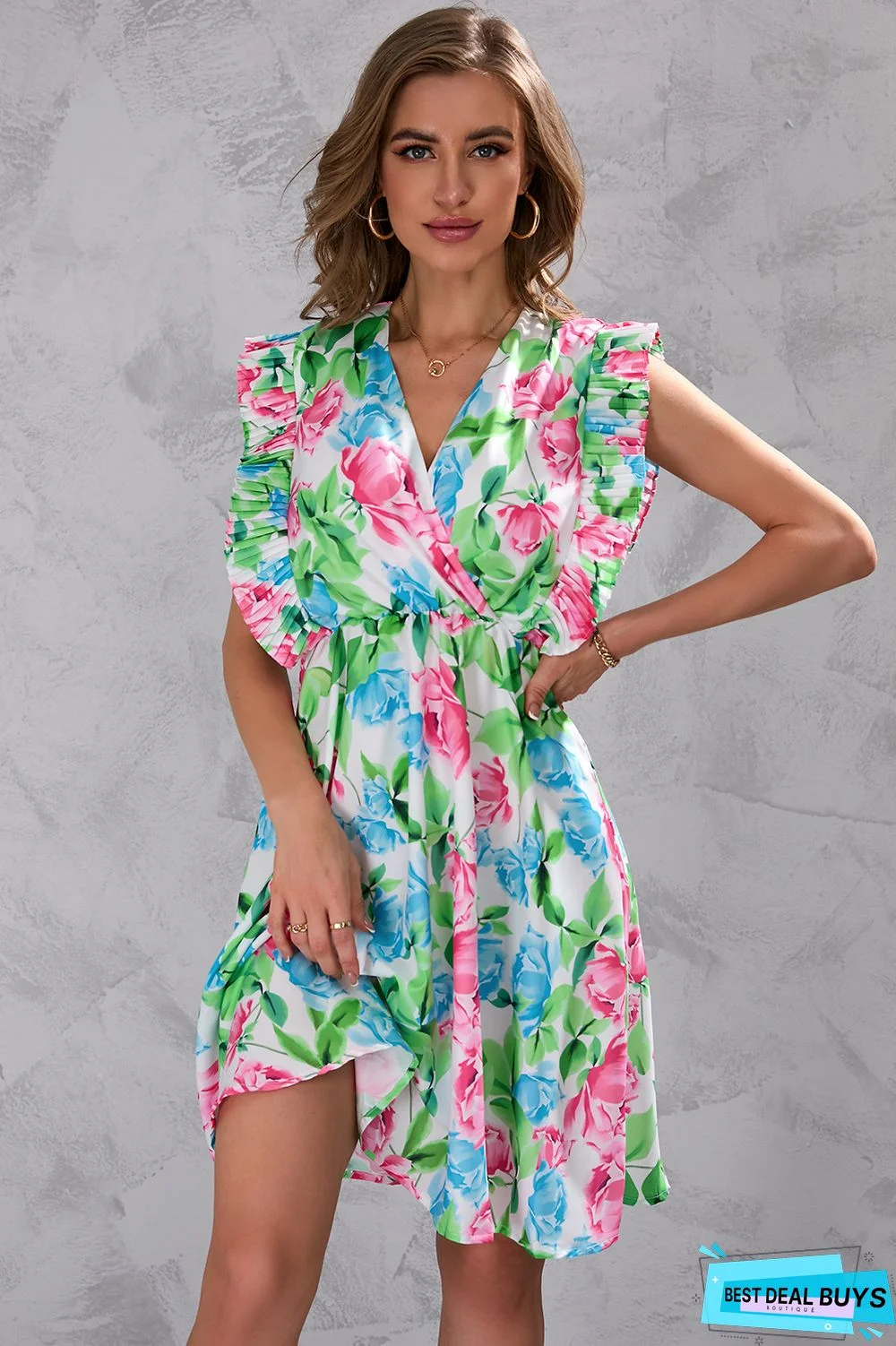 Floral Print Waist Sleeveless Dress