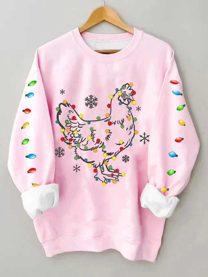 Women's Christmas Lantern Chicken Print Sweatshirt