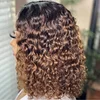 Black Gradient Light Brown Short Bob Centre Parting Curly Wig