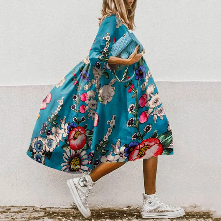 Casual Floral Print Midi Dress