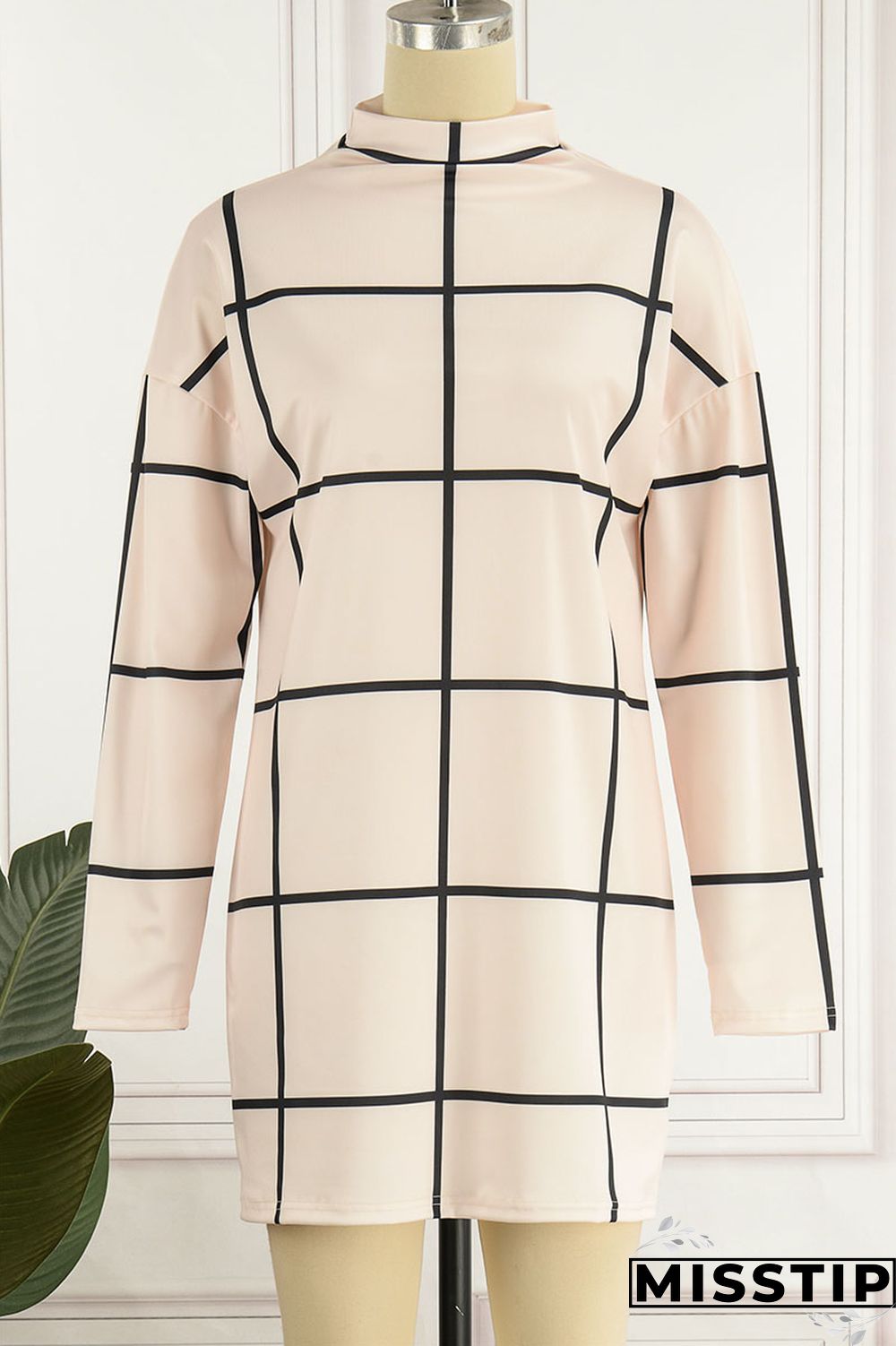 Cream White Casual Print Patchwork Half A Turtleneck Straight Dresses