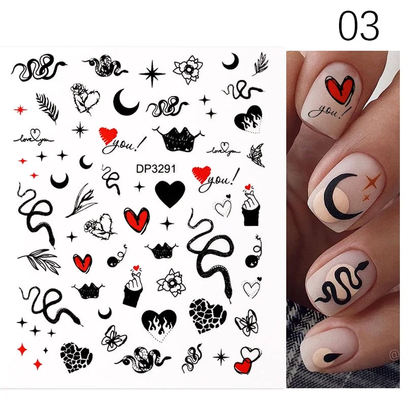 1 Pc Black Snake 3D Nail Stickers for Nails Geometry Animal Texture Design Manicure Dragon Nail Art Decals Sliders DIY Decor-Nail Inspo