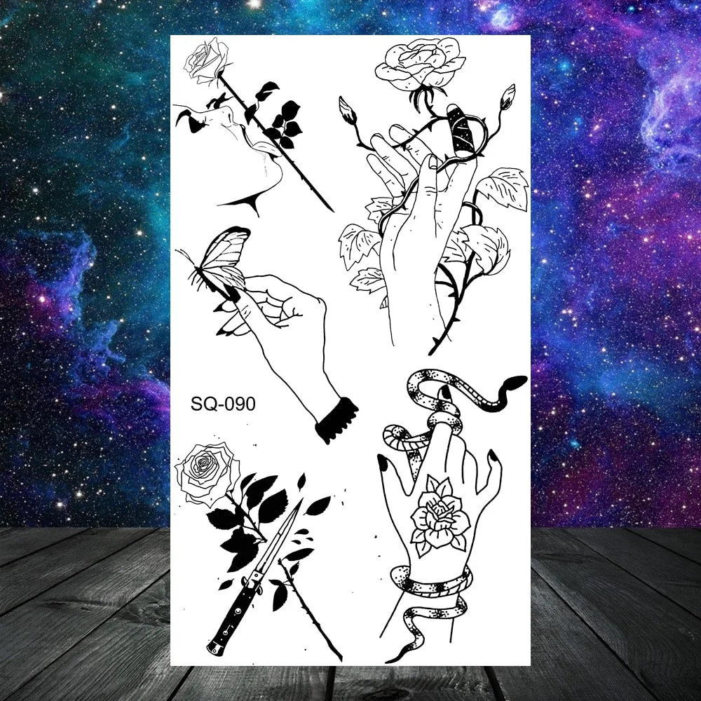 Small Skull Henna Feather Arrow Temporary Tattoos For Women Adult Kids Cross Scorpion Anchor Fake Tattoo Neck Arm Finger Tatoos