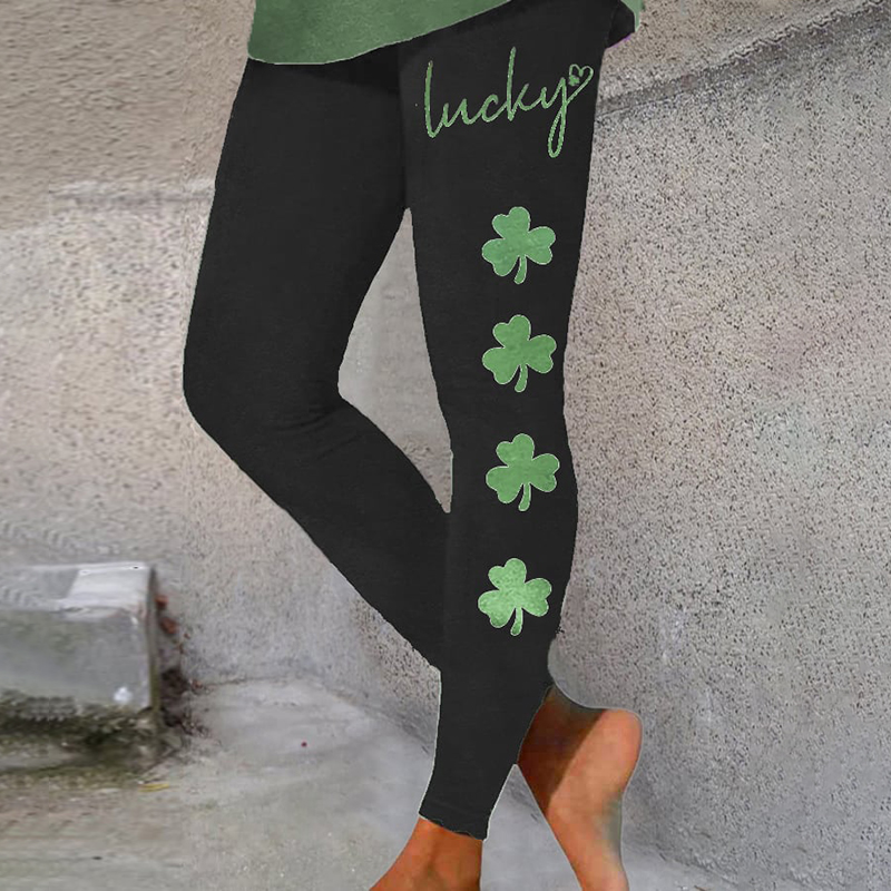 Women's St. Patrick's Lucky Clover Print Casual Leggings wearshes