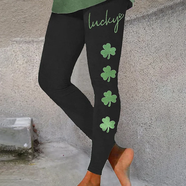 VChics Women's St. Patrick's Lucky Clover Print Casual Leggings