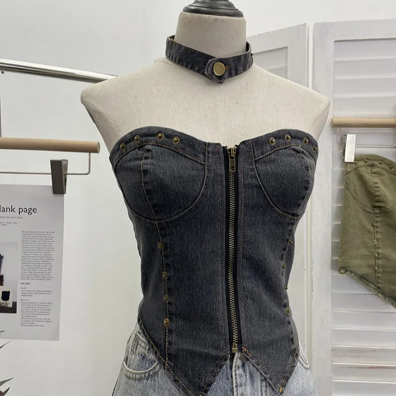 Uveng Vintage Babes Cowboy Breast Sling Sling Vest Sexy Sleeveless Hanging Neck Sleeveless Topie Girl 2616