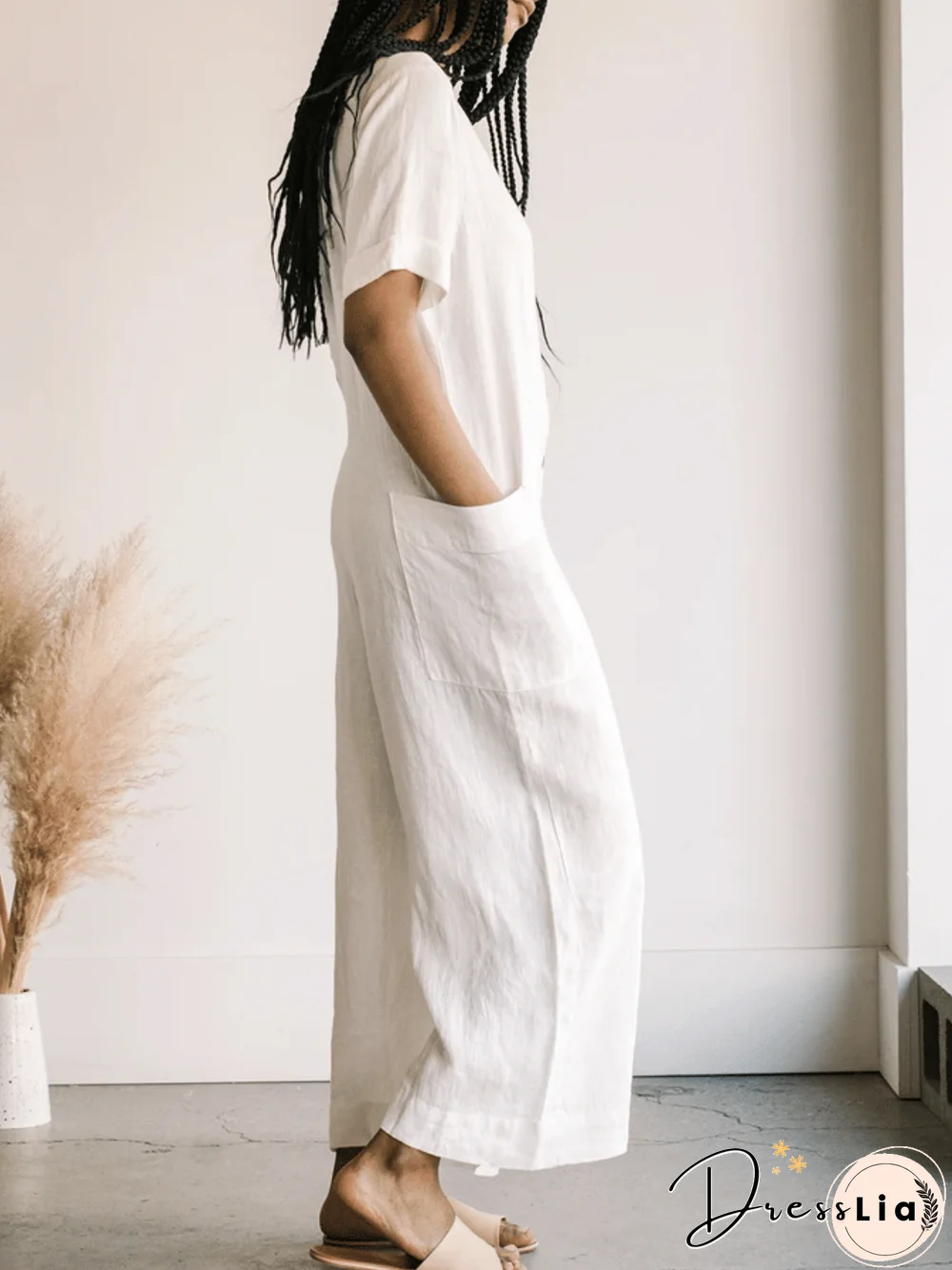 Casual Cotton-Blend Pockets Solid Jumpsuit & Romper