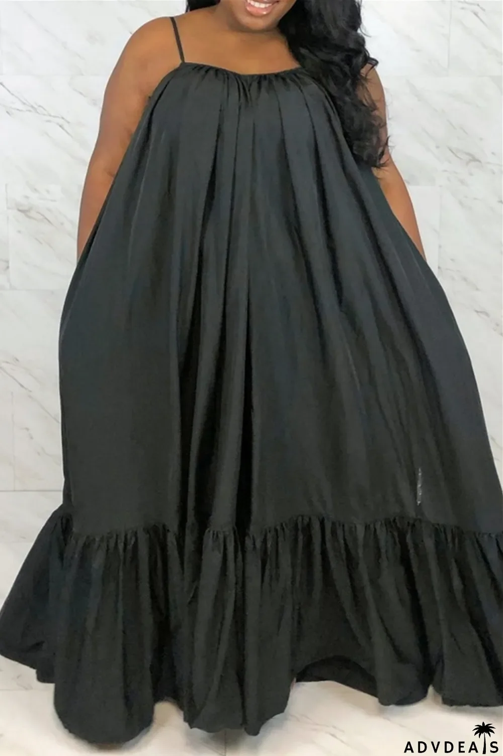 Dark Gray Sexy Casual Solid Backless Spaghetti Strap Loose Sling Dress