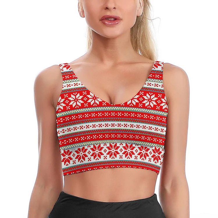 Sports Bra Red Christmas Snow