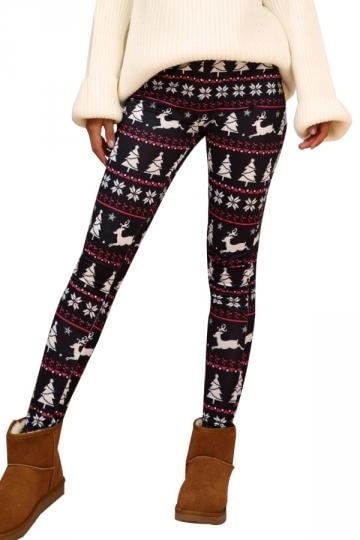Plus Size Womens Reindeer Christmas Tree Leggings Black-elleschic