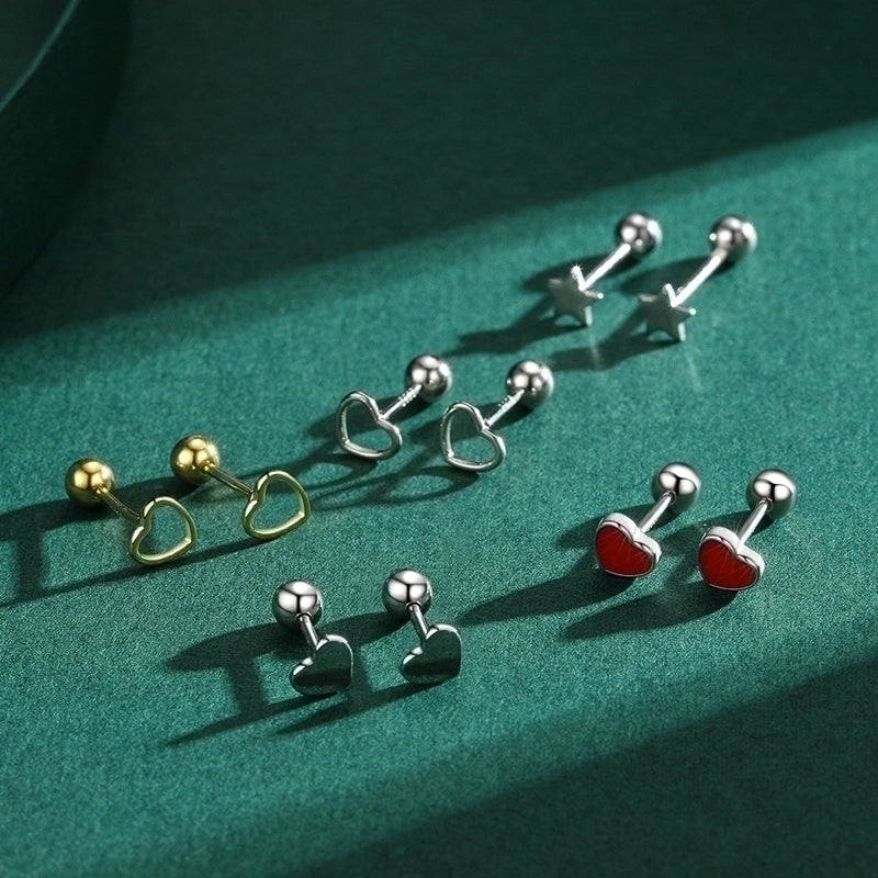 1 Pair 925 Sterling Silver Star Heart Shape Ear Studs