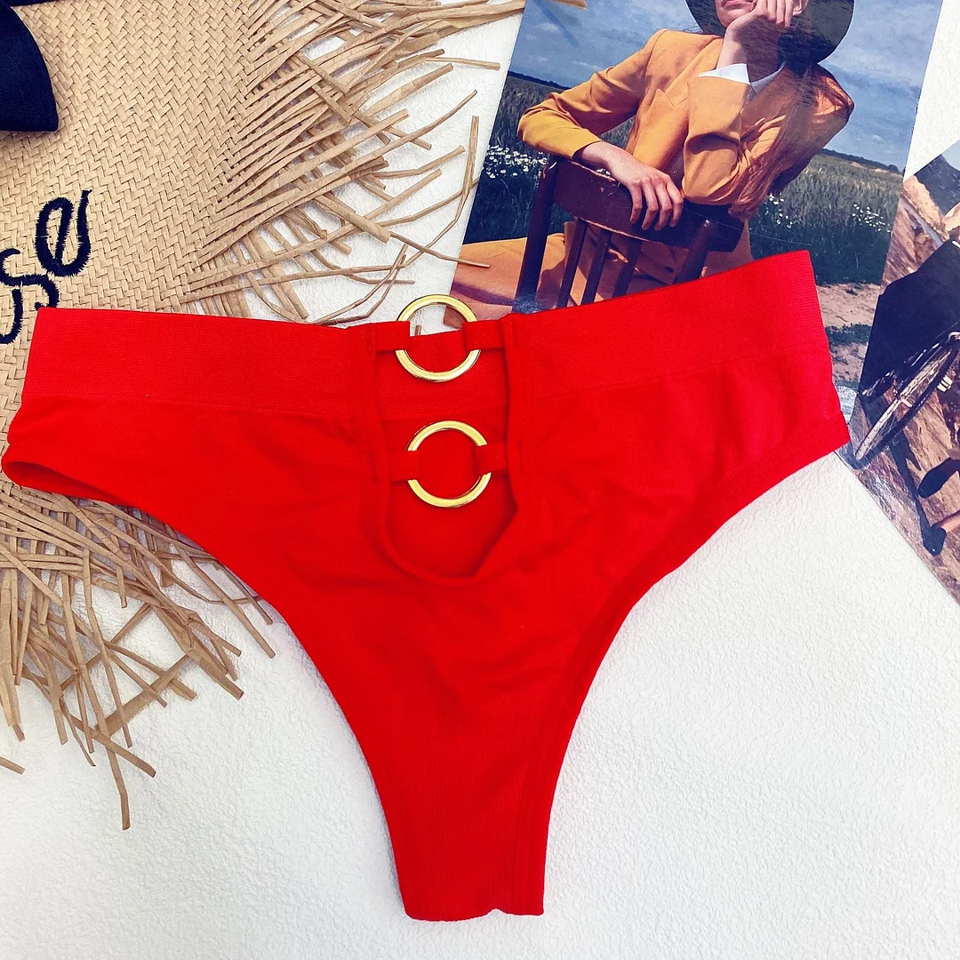 New Women's Underwear Sexy Solid Color Panties Fashion Metal Ring Comfort Briefs Mid Waist Seamless Underpants Female Lingerie