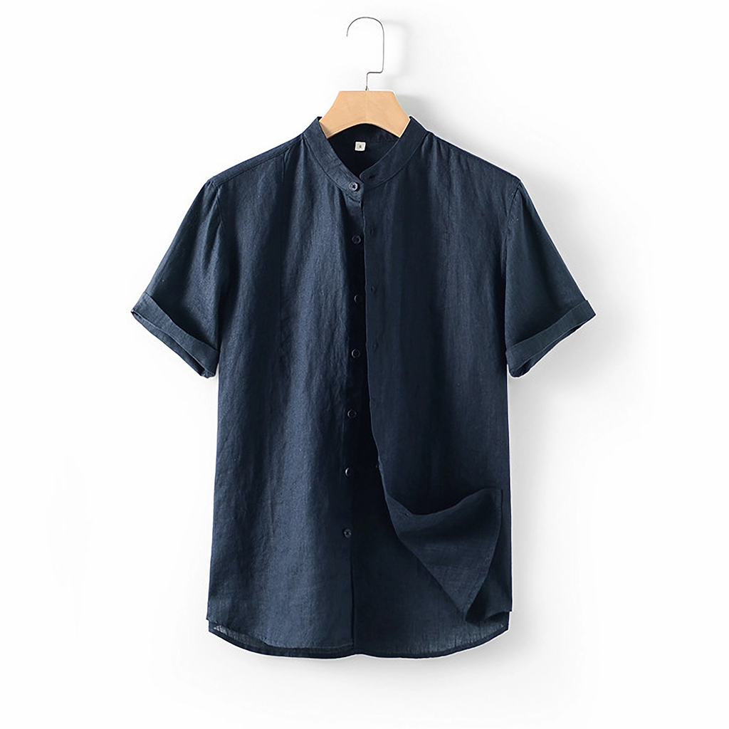 100% European Linen Men's Stand Collar Shirt REAL SILK LIFE