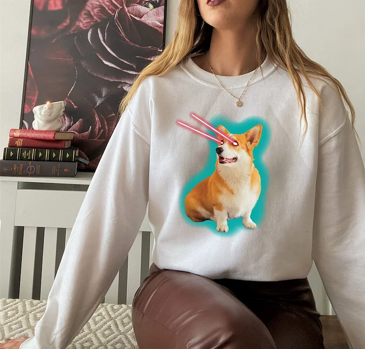 Custom Pets Printing  Sweatshirt Laser Eyes, Personalized Pet Photo Shirt Hoodie