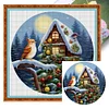 >SALE<Full Embroidery Eco-cotton Thread 11CT Printed Xmas Cottage Cross Stitch 40x40cm