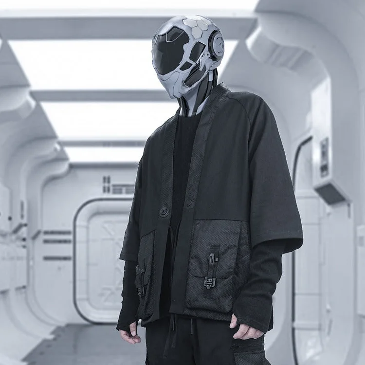 Functional Japanese Style Daopao Patchwork Trendy Jacket-dark style-men's clothing-halloween