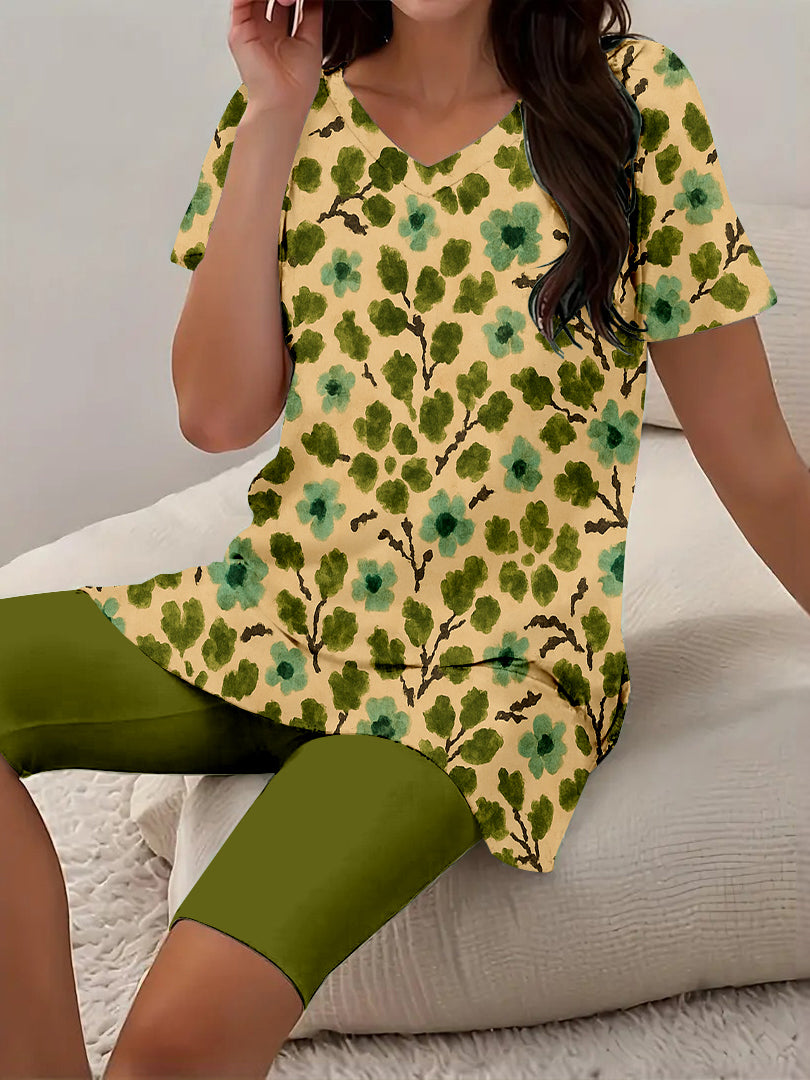 Women Long Sleeve V-neck Graphic Floral Printed Top