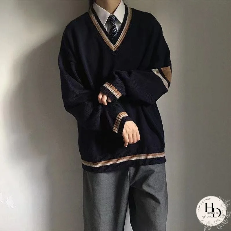 Couple's Clothes Autumn Men's Wool Sweater Loose Coats Student Black Color Pullover V-neck Cardigan Cashmere Knitting