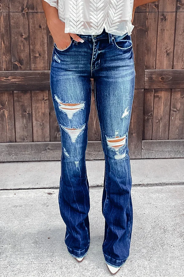 Montana High Rise Distressed Flare Denim
