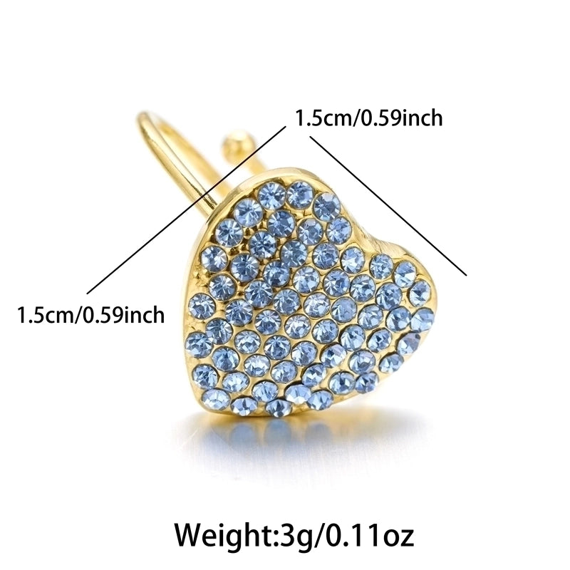 Vintage Style Heart Shape 304 Stainless Steel Rhinestones 18K Gold Plated Plating Open Rings