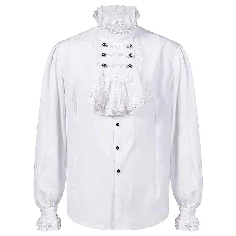 Inongge Mens White Pirate Shirts Vampire Renaissance Victorian Steampunk Gothic Ruffled Medieval Shirt Men Party Halloween Chemise Homme