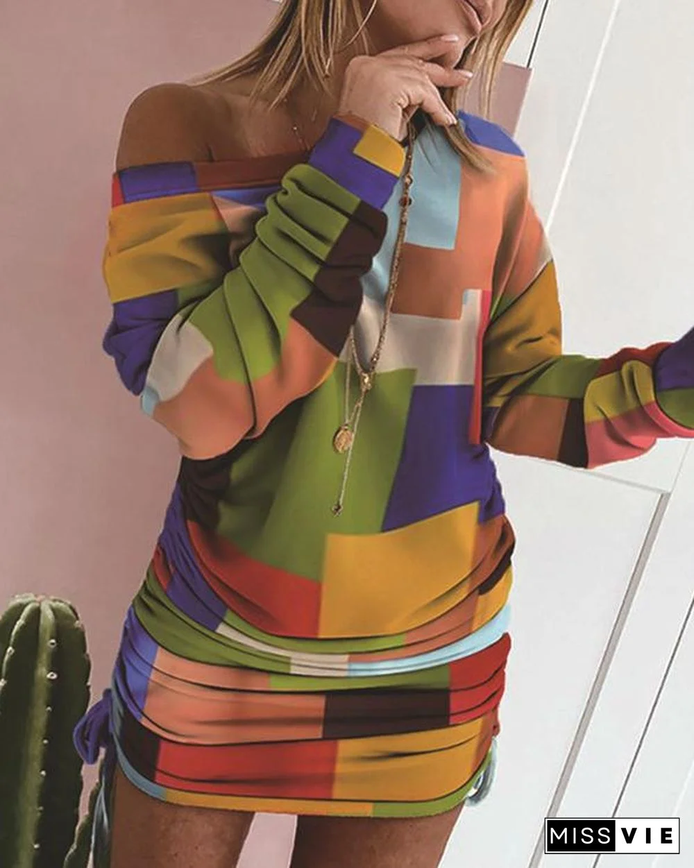 Women Color Block Long Sleeve Dress