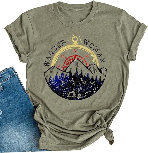 AL™ Wander Women Print Hiking T-Shirt Tees Short Sleeve Crew Neck Tee-Annaletters