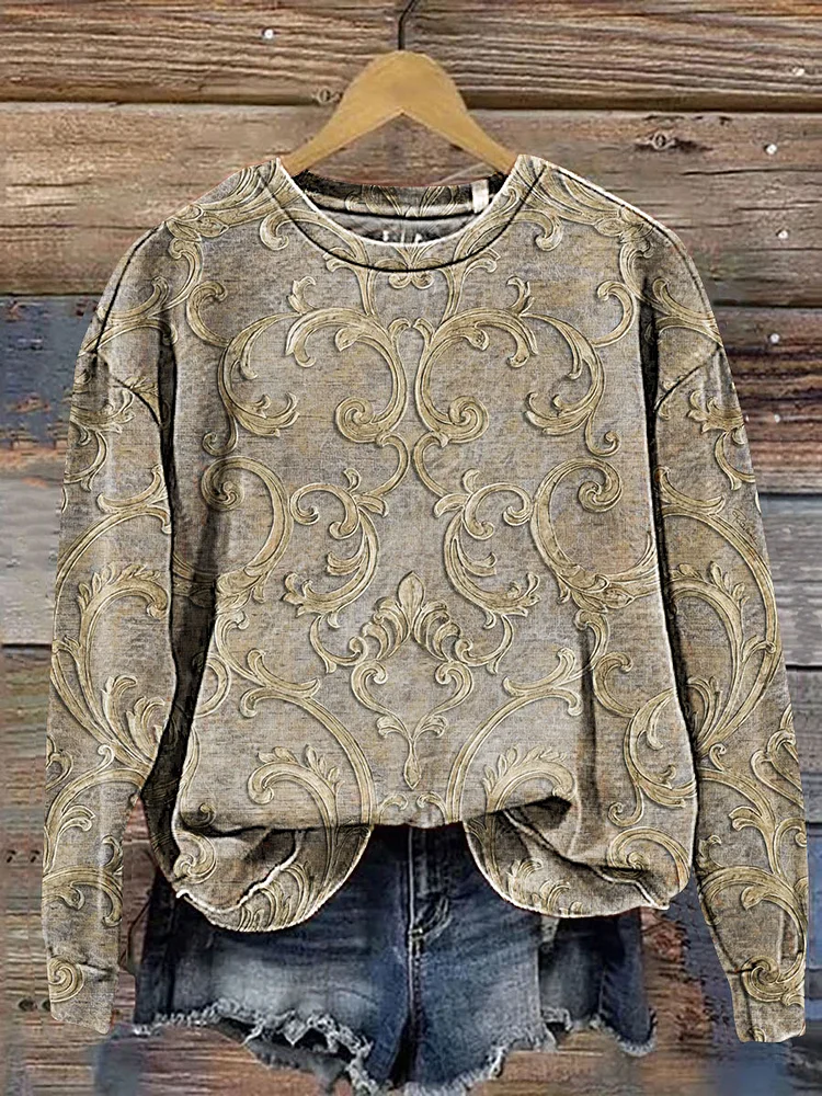 Vintage Ethnic Pattern Art Print Casual Sweatshirt