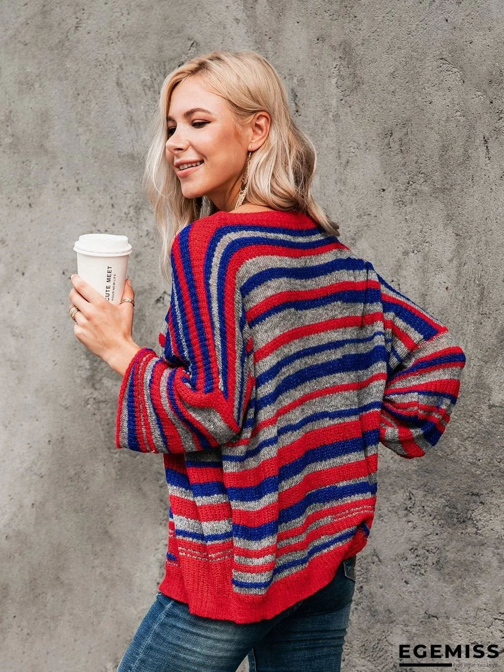 Basic Striped Scoop Neckline Sweater | EGEMISS
