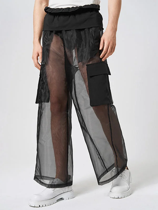 Aonga - Mens Mesh See Through Steampunk Waist Loose Pants J