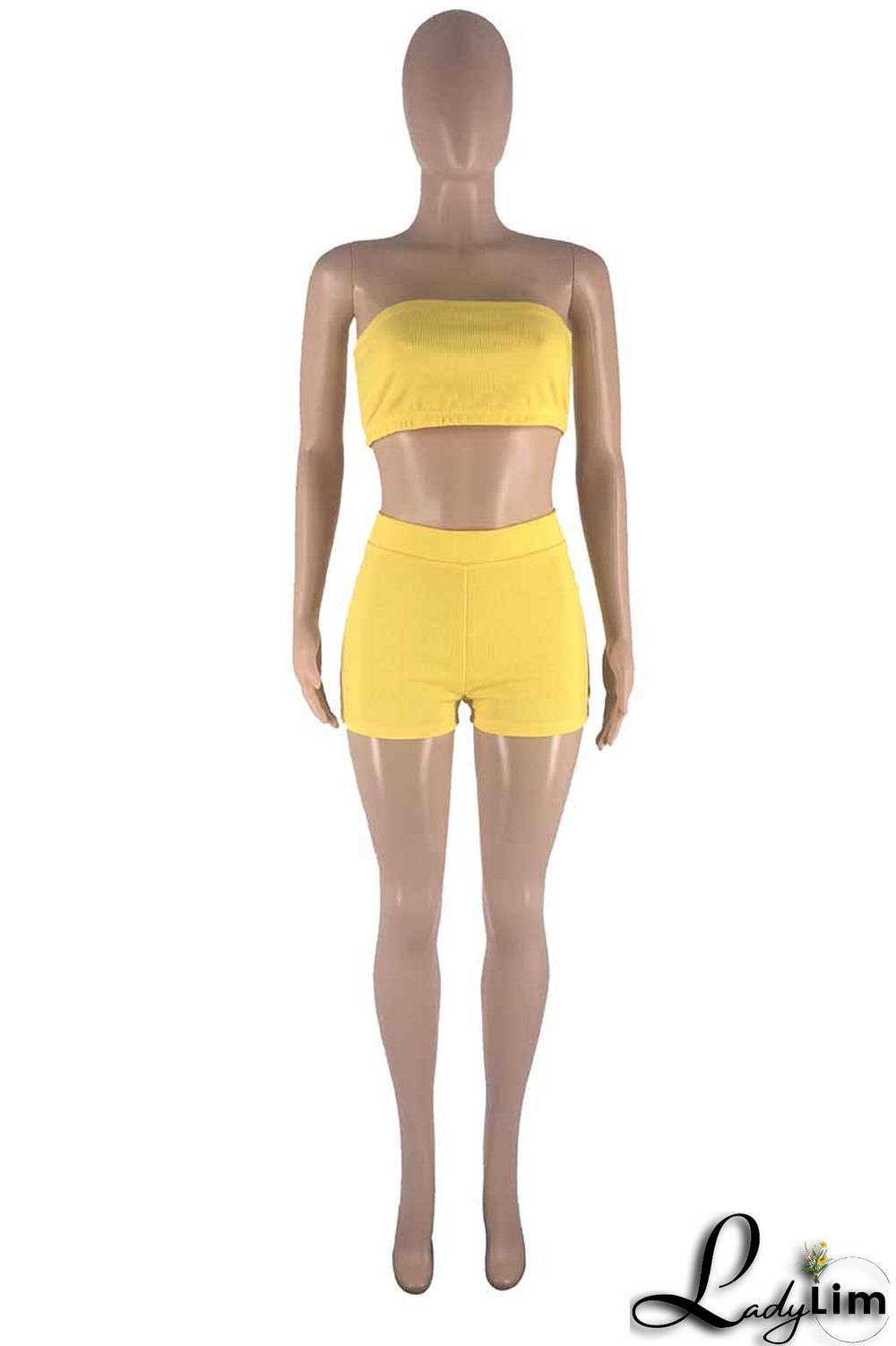 Blue Fashion Sexy Solid Backless Strapless Sleeveless Two Pieces