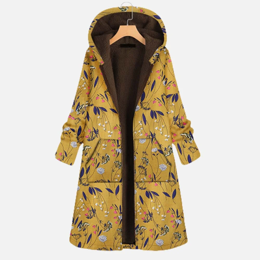 Smiledeer Autumn and winter women's thick printed hooded long cotton coat