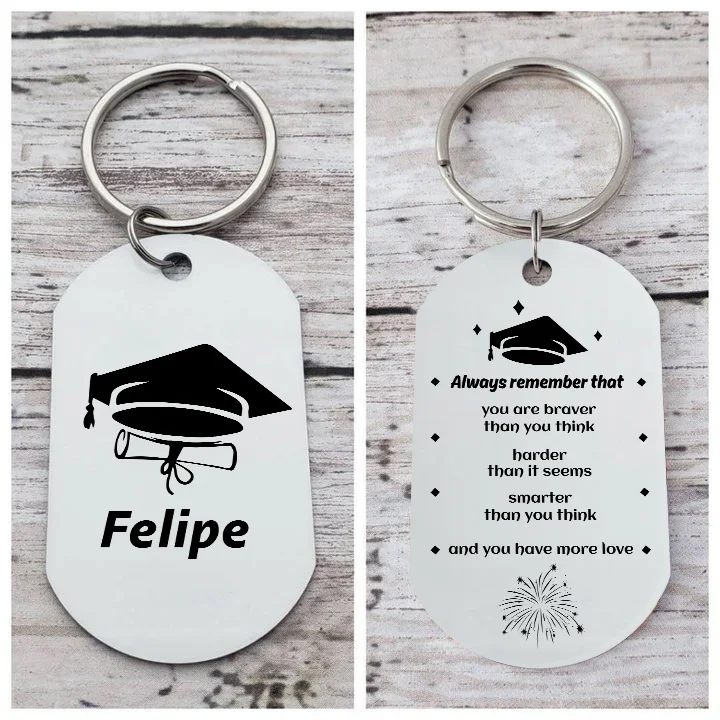 Personalized Name Military Keychain With Inspirational Text Graduation Gift For Her/Him